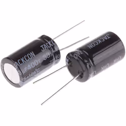 Capacité = 33µF Tension = 400V c.c. Type de montage = Traversant Technologie = Electrolytique Dimensions = 16 (Dia.) x 26mm H ...