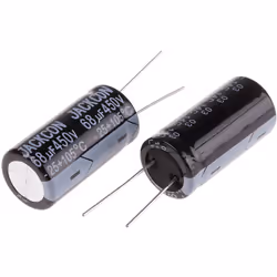 Capacité = 68µF Tension = 450V c.c. Type de montage = Traversant Technologie = Electrolytique Dimensions = 18 (Dia.) x 36mm H ...