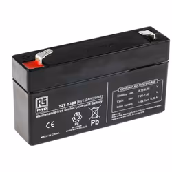 Capacité = 1.2Ah Tension nominale = 6V Fabrication = AGM Type de terminaison = Faston F1 Dimensions = 97 x 24 x 51.5mm Poids  ...