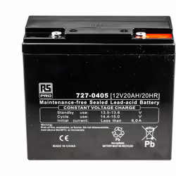 Capacité = 20Ah Tension nominale = 12V Fabrication = AGM Type de terminaison = T12 Dimensions = 181.5 x 77 x 166.5mm Poids = ...