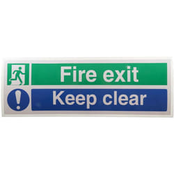 Panneau de sécurité incendie Auto-Adhésif, Fire Exit Keep Clear, texte en Anglais, Bleu, vert, Vinyle ( Prix pour 1 )