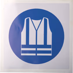 Langage du texte = Aucun Pictogramme = Gilet de sécurité haute visibilité obligatoire Matériau = Vinyle Couleur = Bleu/Blanc  ...