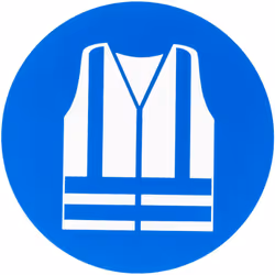 Langage du texte = Aucun Pictogramme = Gilet de sécurité haute visibilité obligatoire Matériau = Plastique Couleur = Bleu/Bla ...