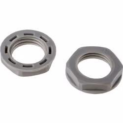 Matériau = Nylon 66 Filetage = M16 Couleur = Gris Indice IP = IP68 UL. Contre-écrous en plastique RS IP68. Contre-écrous en p ...