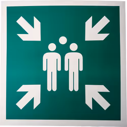 Langage du texte = Aucun Pictogramme = Point de rassemblement Auto-adhésif = Non Matériau = Plastique Couleur = Vert/Blanc Qu ...