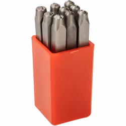 Hauteur de caractère = 2.5mm Nombre de pièces = 9 Contenu du kit = 0 ? 8 Poinçons lettres et numéros. Poinçons manuels pour m ...