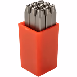 Hauteur de caractère = 4mm Nombre de pièces = 9 Contenu du kit = 0 ? 8 Poinçons lettres et numéros. Poinçons manuels pour mar ...