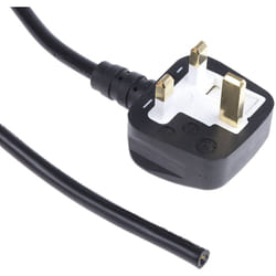 Câble d'alimentation, Noir, Connecteur Sans bornes vers Fiche britannique, 250 v / 10 a, 3m ( Prix pour 1 )