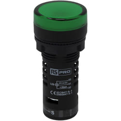 Rs Pro - Voyant lumineux complet avec circuit de test led Vert 24 v (c.a./c.c.), ø découpe 22mm, Montage panneau, IP65 ( Prix pour 1 )