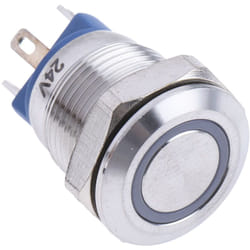 Rs Pro - Bouton-poussoir, Momentané lumineux, led Vert, Unipolaire à une direction, 15 mA, Argent, Montage panneau ( Prix pour 1 )