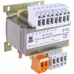 Tension au secondaire = 2 x 115V Puissance = 100VA Type de montage = Rail DIN Longueur = 84mm Largeur = 86mm Profondeur = 95m ...