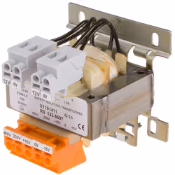 Tension au primaire = 230V ac (+/- 15V) - 400V ac (+/- 15V) Tension au secondaire = 2 x 12V c.a. Puissance = 25VA Type de mon ...