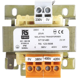 Rs Pro - Transformateur d'isolement, Vin 380 v ac, 400 v ac, 420 v ac, Vout 230V c.a., 20VA ( Prix pour 1 )