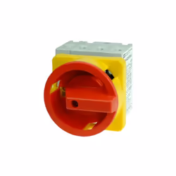 Sectionneur 4 pôles 32A pour montage latéral en armoire ou sur panneau. - Livré avec poignée et plastron rouge et jaune - Int ...