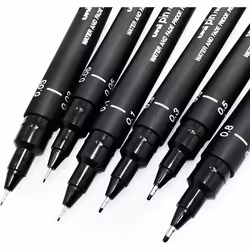Lot de 6 feutres de dessin uni pin - Noir - Assortiment de tailles - Uni-ball