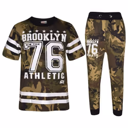 Enfants Garçons Brooklyn New York 76 Athletic Camo Imprimé T Shirt Tops Et Pantalon Ensemble Âge 5-13 Ans