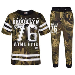 Enfants Garçons Brooklyn New York 76 Athletic Camo Imprimé T Shirt Tops Et Pantalon Ensemble Âge 5-13 Ans