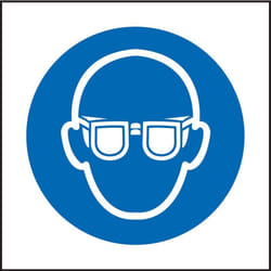 Panneau obligation, avec pictogramme : Lunettes de sécurité obligatoires , Auto-adhésif, en Vinyle ( Prix pour Paquet de 5 )