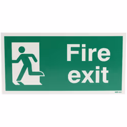 Message texte = Fire Exit Langage du texte = Anglais Pictogramme = SORTIE DE SECOURS Auto-adhésif = Non Matériau = PVC Couleu ...