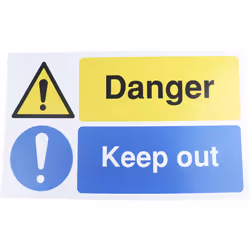 Message texte = Danger Keep Out Langage du texte = Anglais Pictogramme = Danger Matériau = Plastique rigide PP Couleur = Noir ...