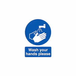 Message texte = Wash Your Hands Please Langage du texte = Anglais Pictogramme = Lavage des mains obligatoire Matériau = PP Co ...