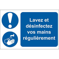 Rs Pro - Panneau obligation, avec pictogramme : Lavage des mains obligatoire 'Lavez et désinfectez vos mains régulièrement', ( Prix pour 1 )