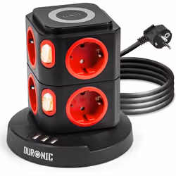 Duronic ET8W Tour Multiprise avec 3 ports USB et Recharge sans fil 8 Prises 3680W 13A Multiprise avec parasurtenseur protec ...