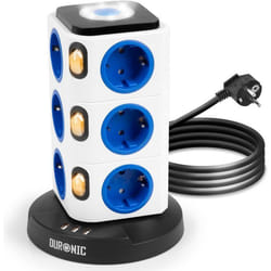 Duronic ET12L Tour Multiprise avec 3 ports USB-A  Veilleuse tactile  12 Prises 3680W 13A  Multiprise avec parasurtenseur
