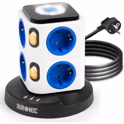 Duronic ET8L Tour Multiprise avec 3 ports USB-A  Veilleuse tactile  8 Prises 3680W 13A  Multiprise avec parasurtenseur