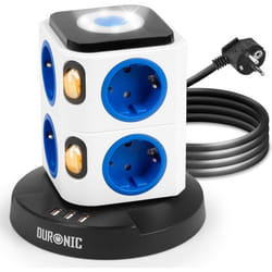 Duronic ET8L Tour Multiprise avec 3 ports USB-A  Veilleuse tactile  8 Prises 3680W 13A  Multiprise avec parasurtenseur