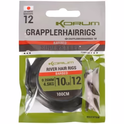 Hameçon carnassier Korum Grappler Hair Rigs 1M Barbed 12 (x6)