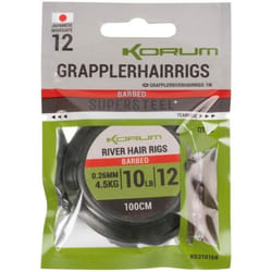 Hameçon carnassier Korum Grappler Hair Rigs 1M Barbed 12 (x6)