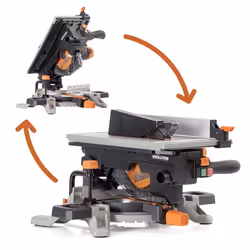 Scie à onglet avec table 210mm Evolution R210MTS-G2 210mm avec Lame multi-matériaux TCT
