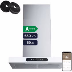 CIARRA CD6102W Hotte Murale 60cm, APP Contrôlé, Commandes Tactiles, Classe d’énergie A+++, Max débit 650m³/h Spécifications : ...
