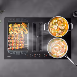 La plaque à induction aspirante CIARRA CD834BBFBEH est une solution de cuisine innovante. Elle combine une plaque de cuisson  ...