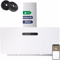 CIARRA CD9736KW Hotte Inclinée murale 90cm, Classe A+++ & Moteur CC, 4 vitesses et mode intensif inclus Classe d'énergie A+++ ...