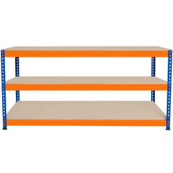 Établi Ajustable à 3 Niveaux S-Rax, Plan de Travail en Bois Aggloméré Robuste, Capacité 300kg, Bricolage Atelier Garage, Assemblage Sans Boulons,