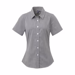 Premier Microcheck - Chemise en coton à manches courtes - Femme (Noir/Blanc)