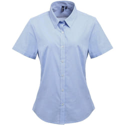 Premier Microcheck - Chemise en coton à manches courtes - Femme (Bleu clair/Blanc)
