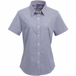 Premier Microcheck - Chemise en coton à manches courtes - Femme (Bleu marine/Blanc)