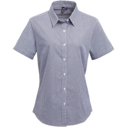 Premier Microcheck - Chemise en coton à manches courtes - Femme (Bleu marine/Blanc)