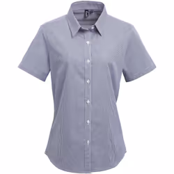 Premier Microcheck - Chemise en coton à manches courtes - Femme (Bleu marine/Blanc)