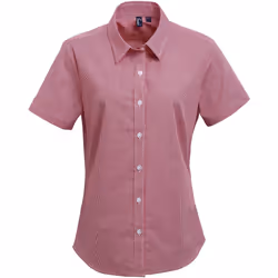 Premier Microcheck - Chemise en coton à manches courtes - Femme (Rouge/Blanc)