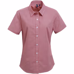 Premier Microcheck - Chemise en coton à manches courtes - Femme (Rouge/Blanc)