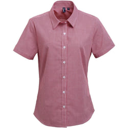 Premier Microcheck - Chemise en coton à manches courtes - Femme (Rouge/Blanc)