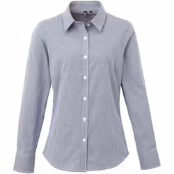 Premier Microcheck - Chemise à manches longues - Femme (Bleu marine/Blanc)