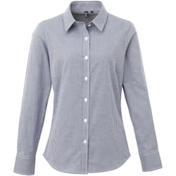 Premier Microcheck - Chemise à manches longues - Femme (Bleu marine/Blanc)
