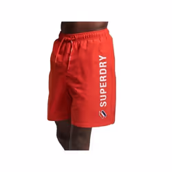 Short de bain Homme Superdry Applique - Rouge - Coupe standard - Taille élastiquée avec cordon de serrage