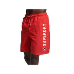 Short de bain Homme Superdry Applique - Rouge - Coupe standard - Taille élastiquée avec cordon de serrage