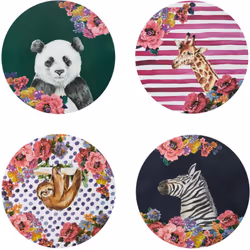 Ce que youwill get : set de 4 sets de table ronds de en liège con 25 cm de de diamètre, con 4 motifs différents de animaux, n ...